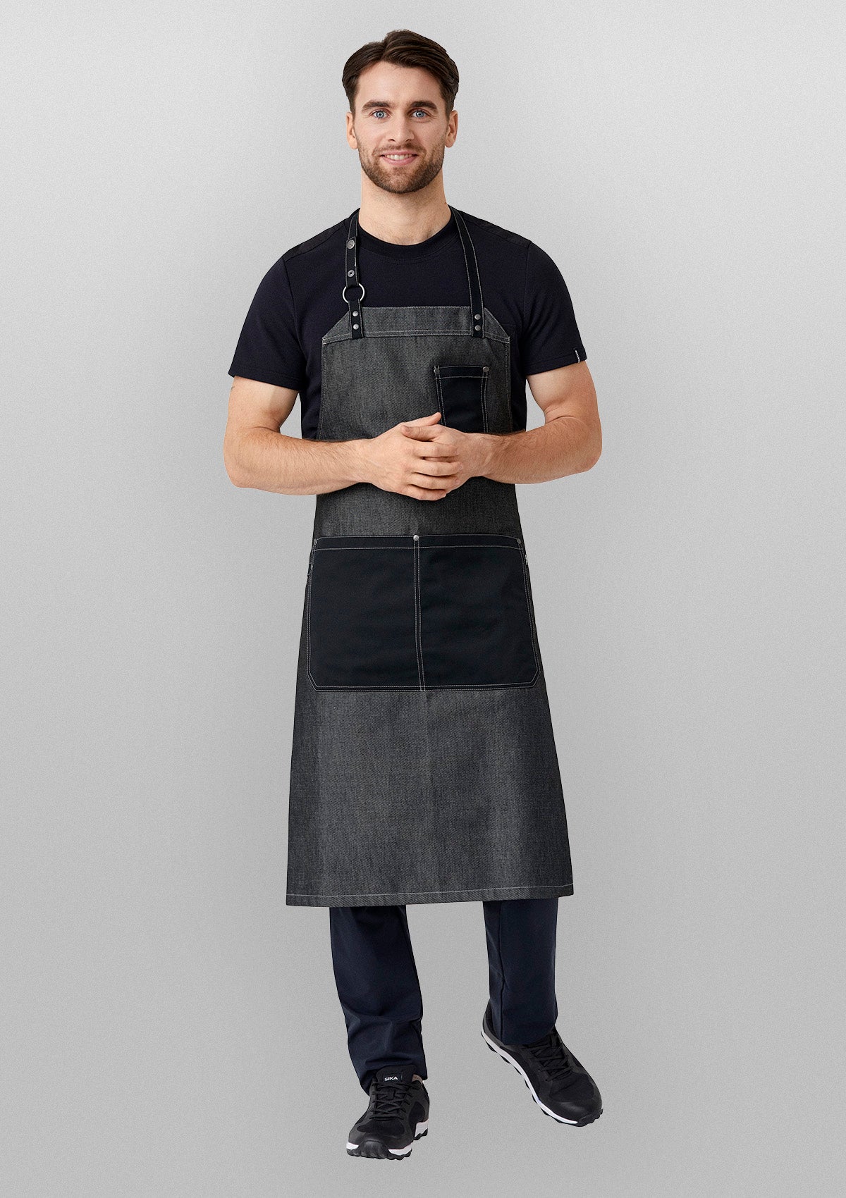 Raw Bib Apron with Front Pockets, Metal Ring & Rivets Unisex | Kentaur