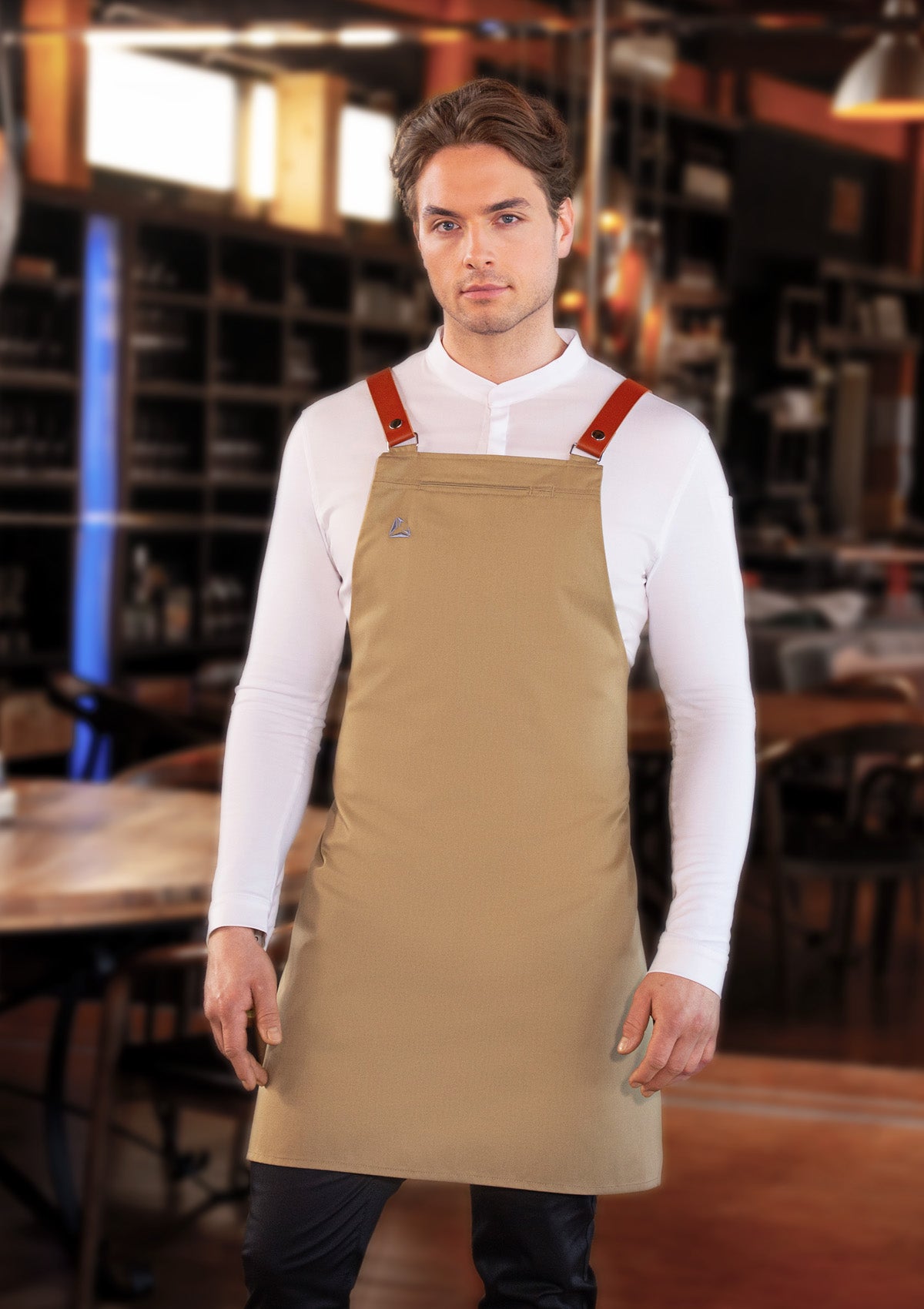 Bib Apron with genuine Leather Straps Unisex | Diamond Cut