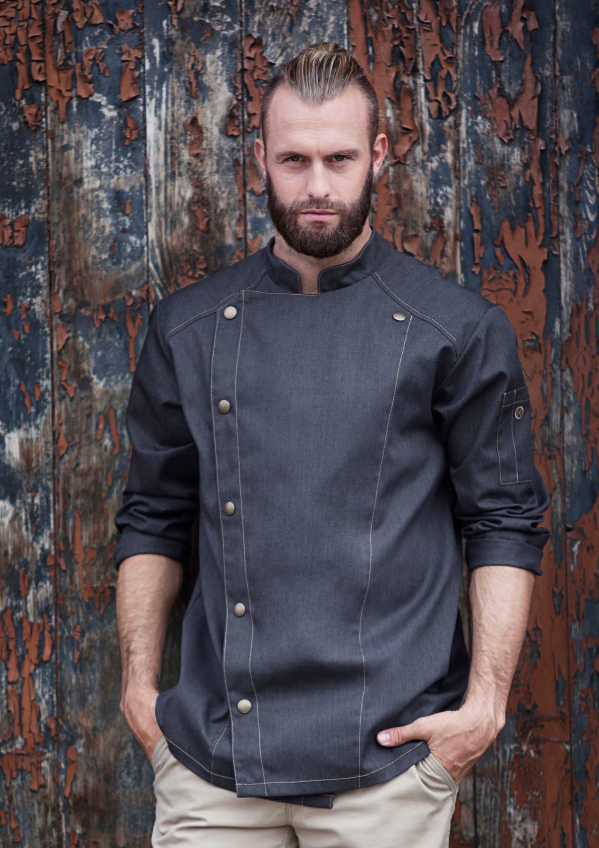 Men's Chef Jacket Jeans-Look Long Sleeves In Vintage Colours | Karlowsky