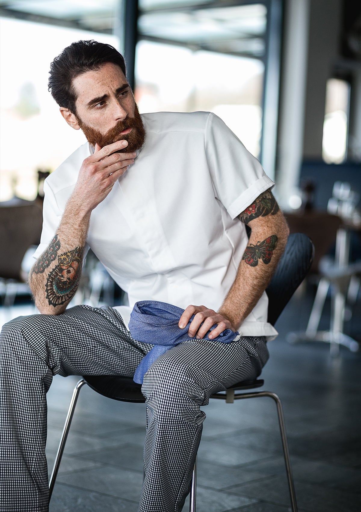 Men's Chef Pants in Black Pepita with Smooth Front | Segers