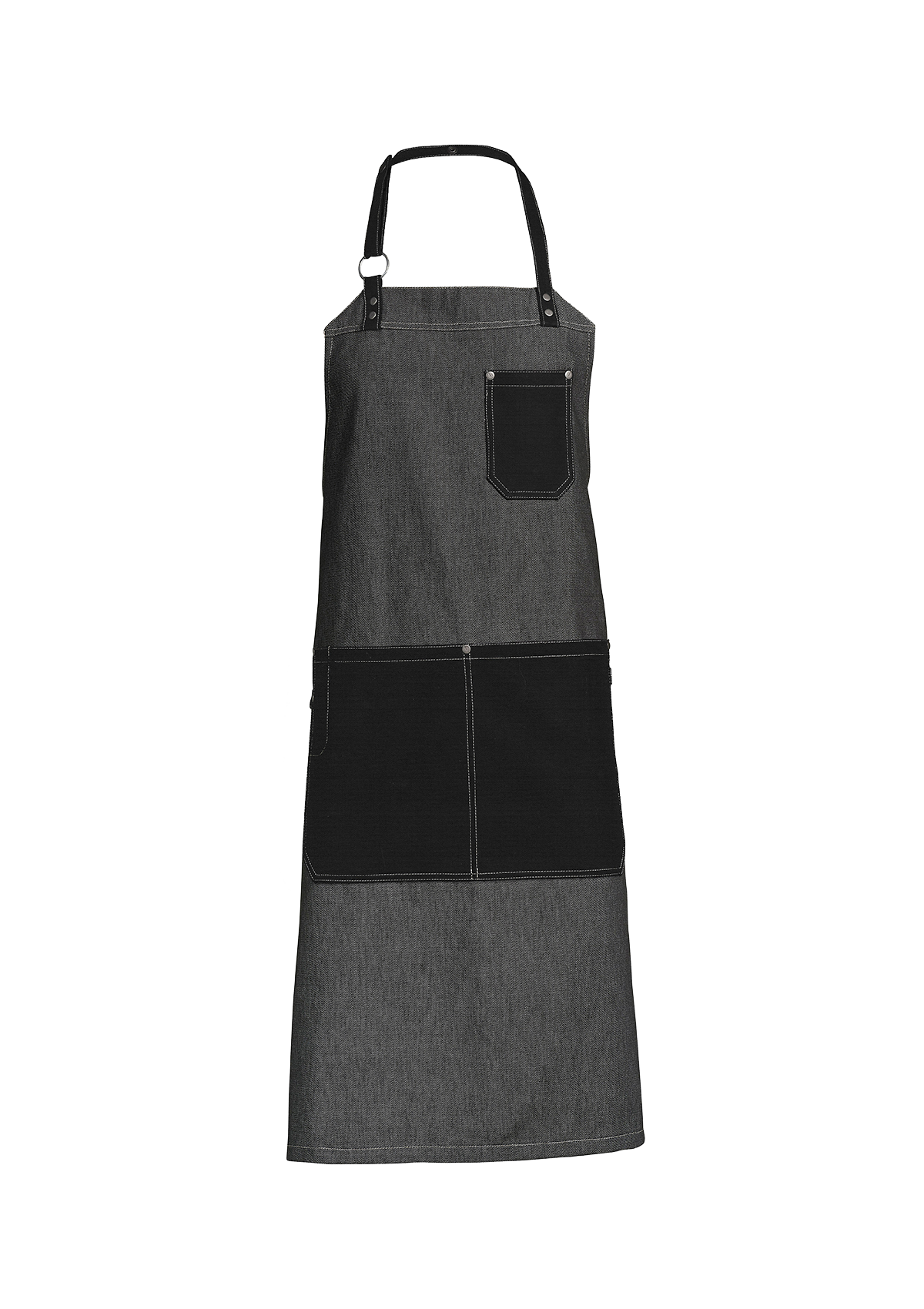 Raw Bib Apron with Front Pockets, Metal Ring & Rivets Unisex | Kentaur