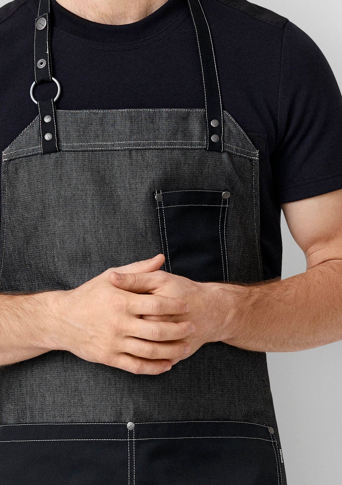 Raw Bib Apron with Front Pockets, Metal Ring & Rivets Unisex | Kentaur