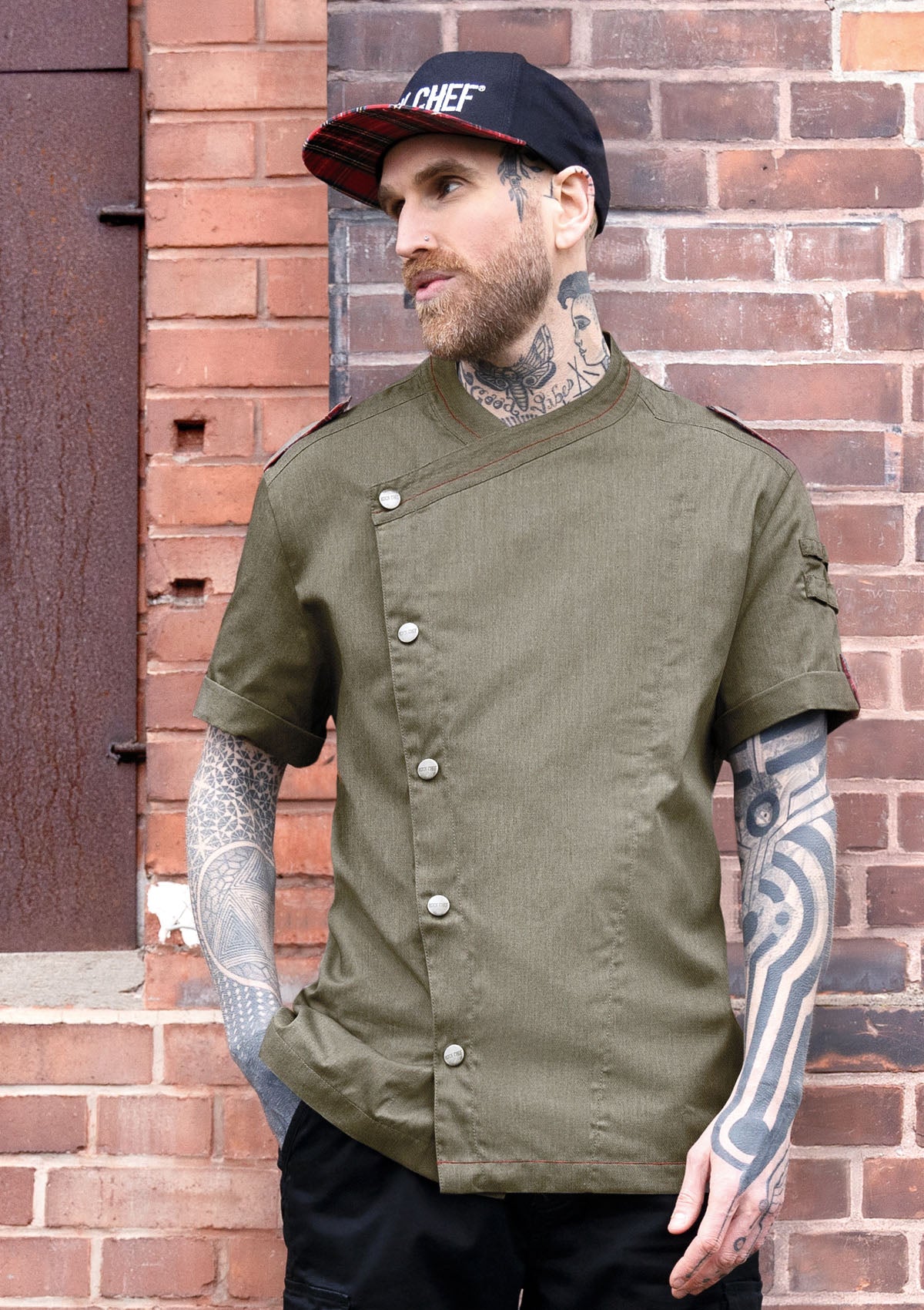 Men's Chef Jacket In Denim Look Short Sleeves - ROCK CHEF | Rock Chef