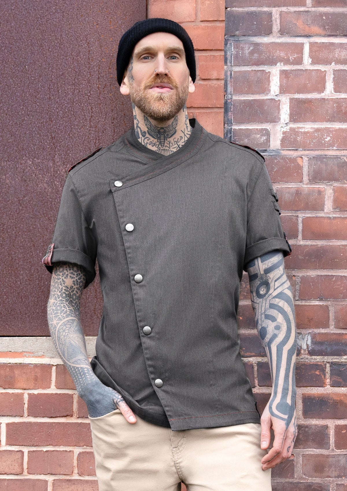 Men's Chef Jacket In Denim Look Short Sleeves - ROCK CHEF | Rock Chef
