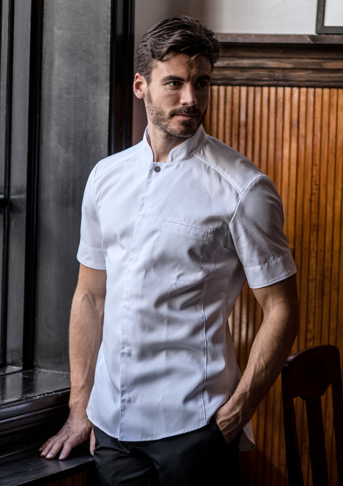 Men's Chef Shirt In Fine Quality Slim-Fit Short Sleeves | Segers