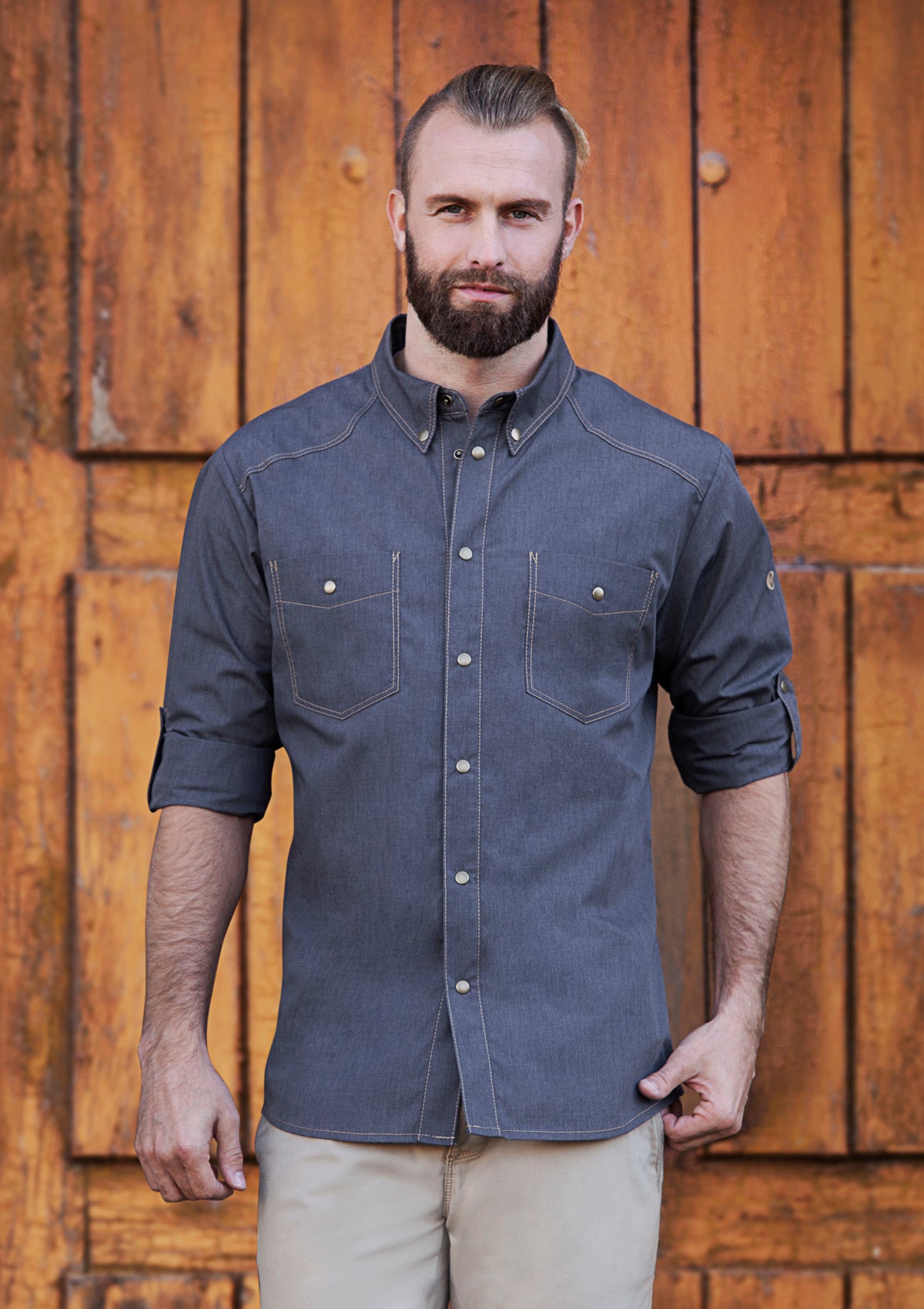 Men's Chef Shirt Jeans-Style Button-Down Long sleeves | Karlowsky